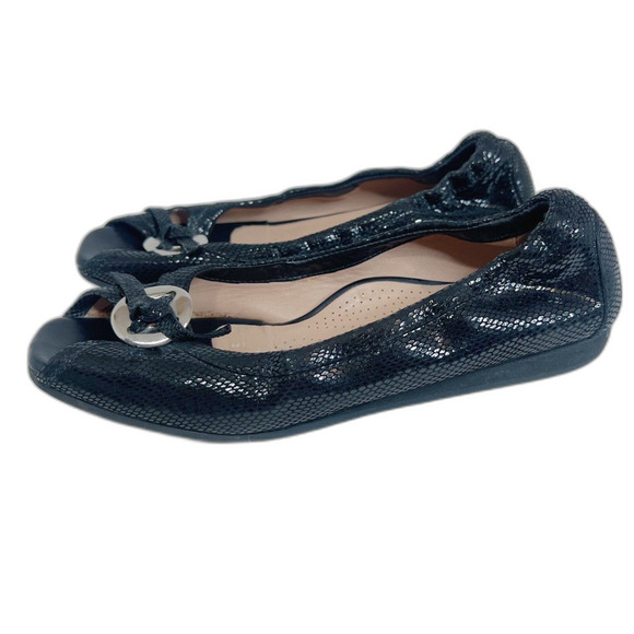 Anyi Lu Harmony Peep Toe Ballet Flat Black Snakeskin Leather Size 36.5 EU 6.5 US - Picture 3 of 7
